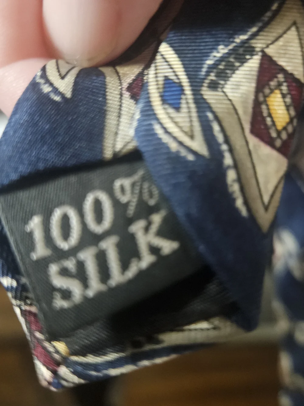 Wembley Navy Patterned Silk Tie with Gold and White Accents